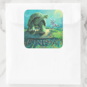 Tortoise en de Hare Art Vierkante Sticker (Tas)