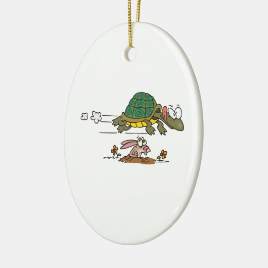 tortoise en hare grappige cartoon keramisch ornament (Links)