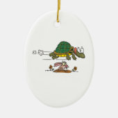 tortoise en hare grappige cartoon keramisch ornament (Voorkant)