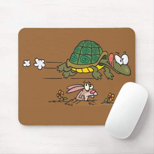 tortoise en hare grappige cartoon muismat (Met muis)