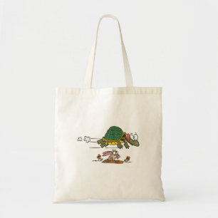 tortoise en hare grappige cartoon tote bag
