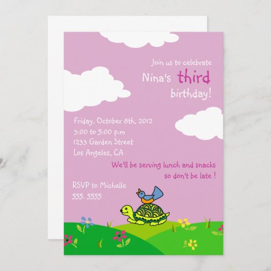 Tortoise en vogelgriep - Kinderuitnodigingen tot 5 Kaart (Voorkant / Achterkant)