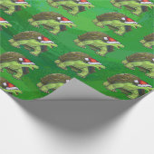 Tortoise in Santa Hat op groen Cadeaupapier (Hoek)