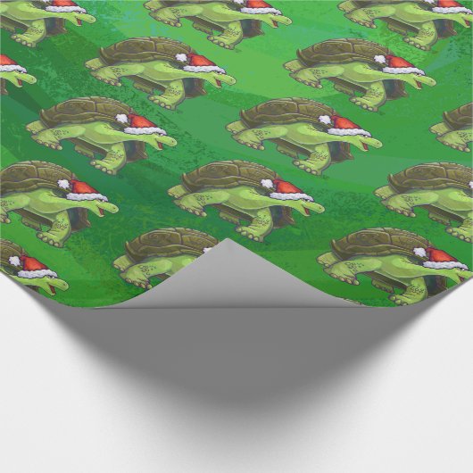 Tortoise in Santa Hat op groen Cadeaupapier (Hoek)