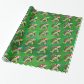 Tortoise in Santa Hat op groen Cadeaupapier (Uitgerold)