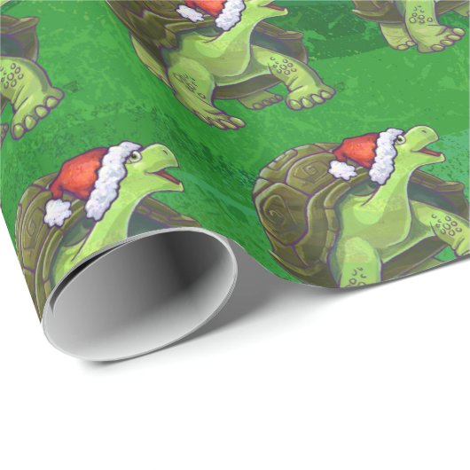 Tortoise in Santa Hat op groen Cadeaupapier (Rol Hoek)