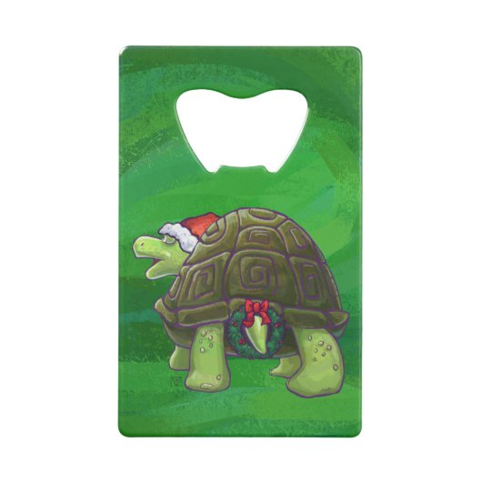 Tortoise in Santa Hat op groen Creditkaart Flessenopener (Achterkant)