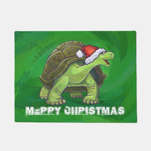 Tortoise in Santa Hat op groen Deurmat (Voorkant)
