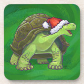 Tortoise in Santa Hat op groen Drankjes Onderzetter (Voorkant)