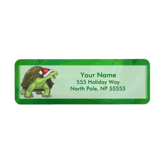 Tortoise in Santa Hat op groen Etiket (Voorkant)