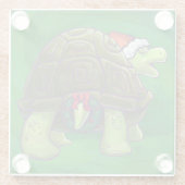Tortoise in Santa Hat op groen Glazen Onderzetter (Achterkant)