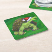 Tortoise in Santa Hat op groen Kartonnen Onderzetters (Schuin)