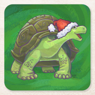 Tortoise in Santa Hat op groen Kartonnen Onderzetters