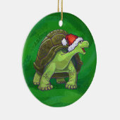 Tortoise in Santa Hat op groen Keramisch Ornament (Rechts)