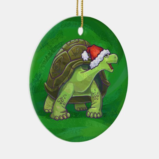 Tortoise in Santa Hat op groen Keramisch Ornament (Rechts)