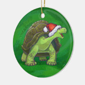 Tortoise in Santa Hat op groen Keramisch Ornament (Links)