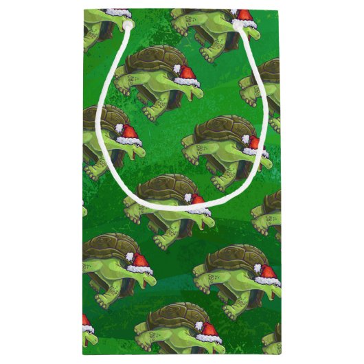 Tortoise in Santa Hat op groen Klein Cadeauzakje (Achterkant)