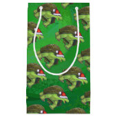 Tortoise in Santa Hat op groen Klein Cadeauzakje (Voorkant)