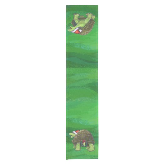 Tortoise in Santa Hat op groen Korte Tafelloper (Voorkant)