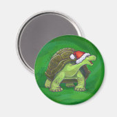 Tortoise in Santa Hat op groen Magneet (Voorkant / Achterkant)