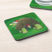 Tortoise in Santa Hat op groen Onderzetter (Linkerzijde)
