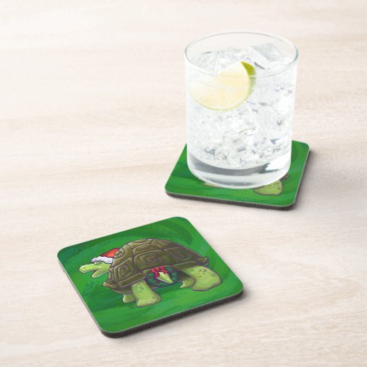 Tortoise in Santa Hat op groen Onderzetter (Rechterzijde)