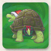 Tortoise in Santa Hat op groen Onderzetter (Voorkant)