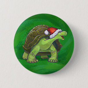 Tortoise in Santa Hat op groen Ronde Button 5,7 Cm