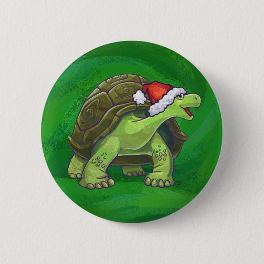 Tortoise in Santa Hat op groen Ronde Button 5,7 Cm (Voorkant)