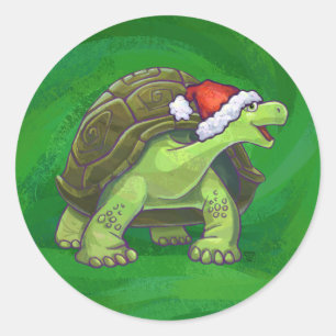 Tortoise in Santa Hat op groen Ronde Sticker
