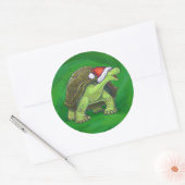 Tortoise in Santa Hat op groen Ronde Sticker (Envelop)