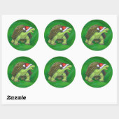 Tortoise in Santa Hat op groen Ronde Sticker (Vel)