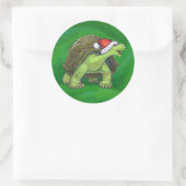 Tortoise in Santa Hat op groen Ronde Sticker (Tas)
