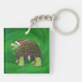 Tortoise in Santa Hat op groen Sleutelhanger (Achterkant)