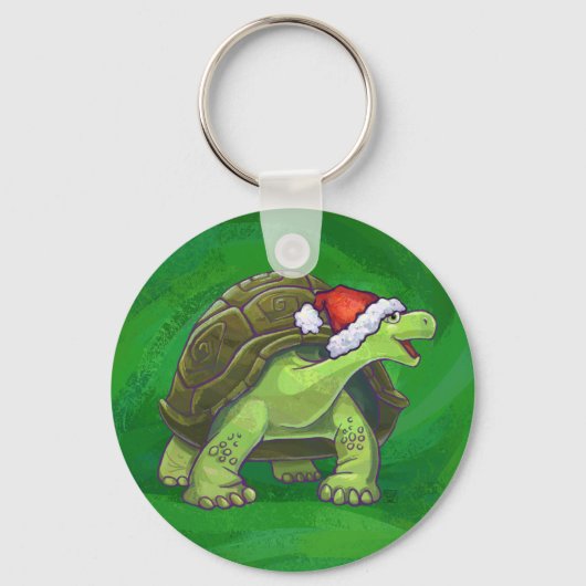Tortoise in Santa Hat op groen Sleutelhanger (Voorkant)