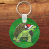 Tortoise in Santa Hat op groen Sleutelhanger (Voorkant)