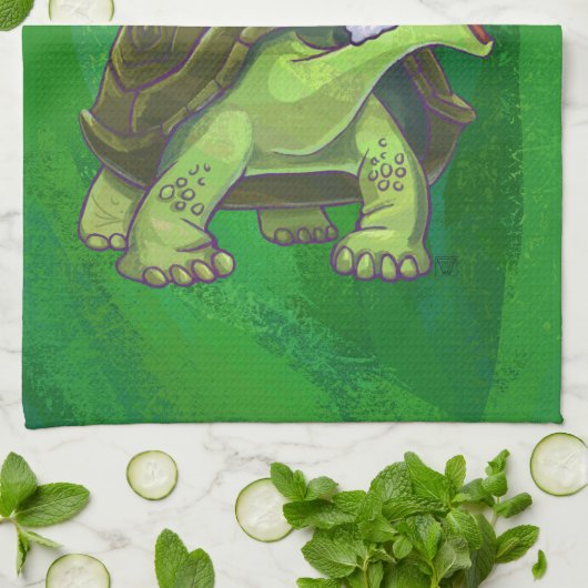 Tortoise in Santa Hat op groen Theedoek (Gevouwen)