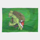 Tortoise in Santa Hat op groen Theedoek (Horizontaal)