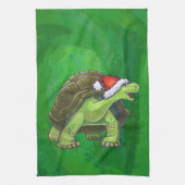 Tortoise in Santa Hat op groen Theedoek (Verticaal)