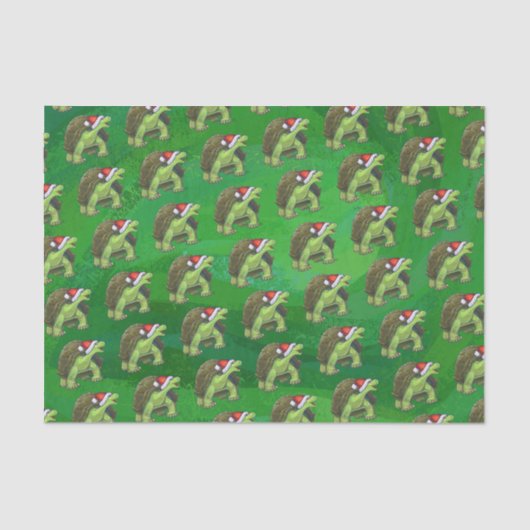 Tortoise in Santa Hat op groen Tissuepapier (Voorkant)