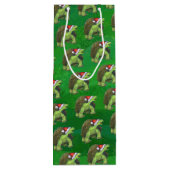 Tortoise in Santa Hat op groen Wijn Cadeautas (Achterkant)