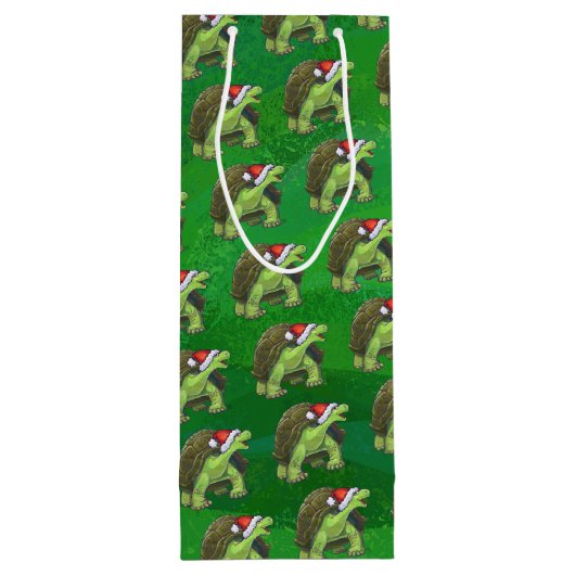 Tortoise in Santa Hat op groen Wijn Cadeautas (Achterkant)