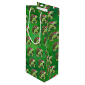 Tortoise in Santa Hat op groen Wijn Cadeautas (Voorkant Gekanteld)