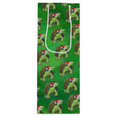 Tortoise in Santa Hat op groen Wijn Cadeautas (Voorkant)