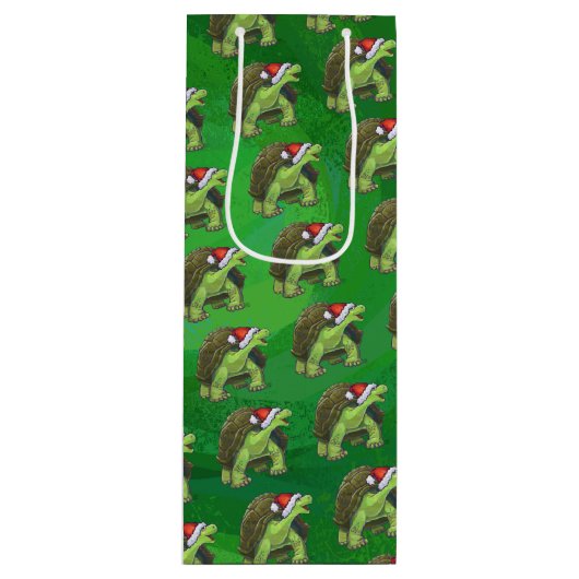 Tortoise in Santa Hat op groen Wijn Cadeautas (Voorkant)