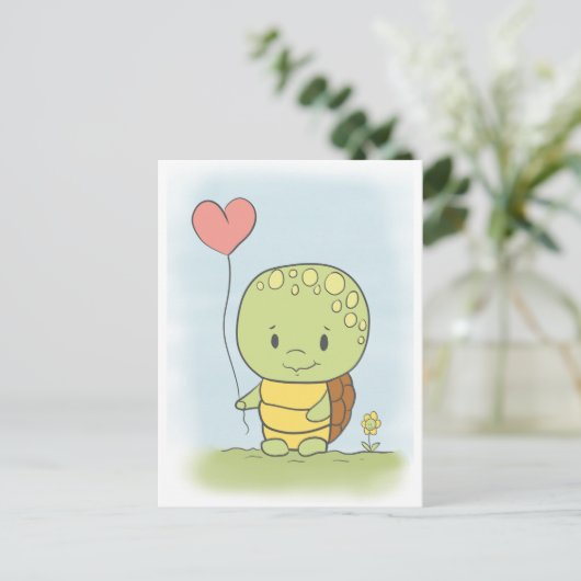 Tortoise met een hartballon briefkaart (Staand voorkant)