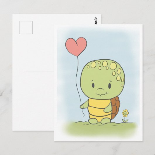 Tortoise met een hartballon briefkaart (Voorkant / Achterkant)