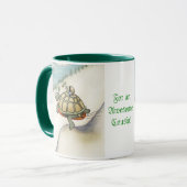 Tortoise met slak in veiligheidsgordel mok (Voorkant links)