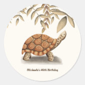 Tortoise Sepia Brown gepersonaliseerde verjaardag Ronde Sticker (Voorkant)