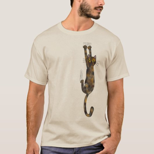 Tortoise Shell Cat Hanging On | Funny Tortie Cat T-shirt (Voorkant)